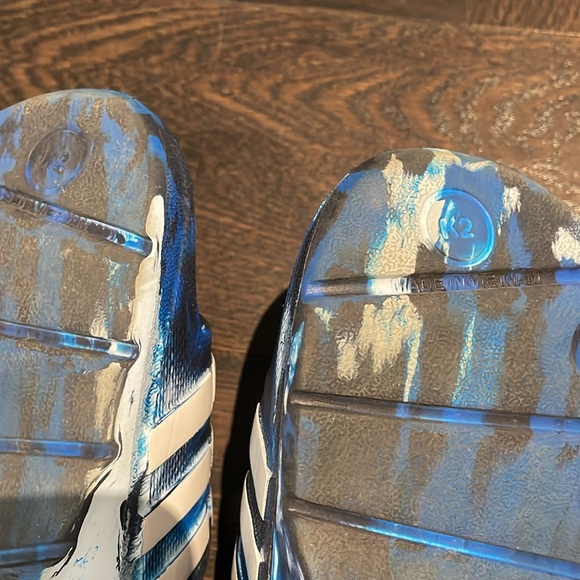 Kids blue marble adidas Slides sz 2 - Picture 6 of 6